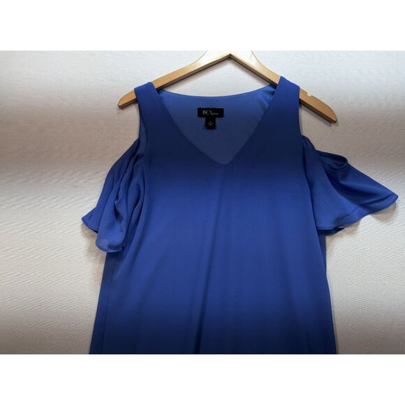 BCX Womens Cold Shoulder Shift Dress Size M Royal Blue V-Neck Ruffle Sleeve - Picture 4 of 10